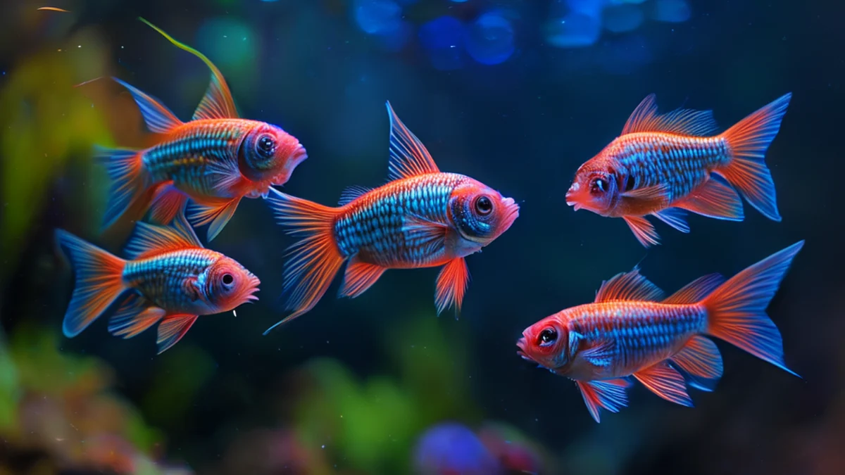 Neon tetra school swimming in a tank