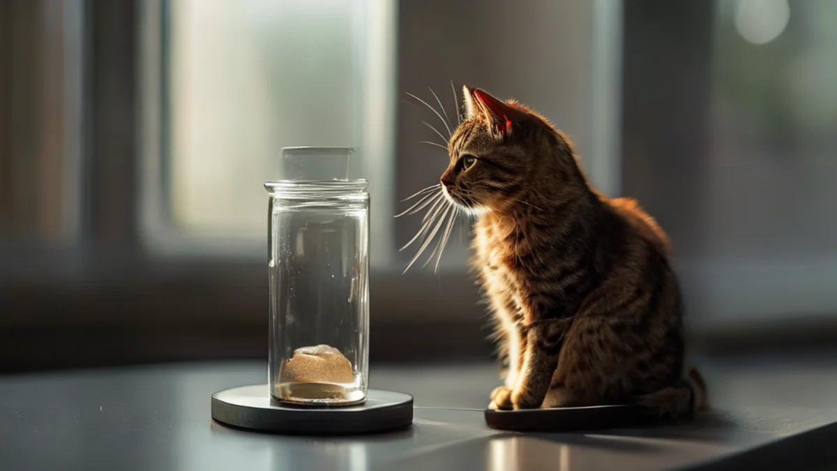 Échantillon urinaire de chat avec son contenu