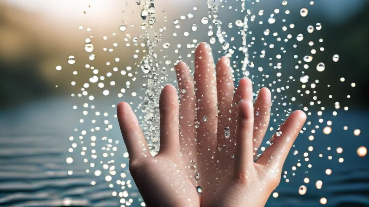 L'acqua sprizza sul volto, mostrando un aspetto umido.